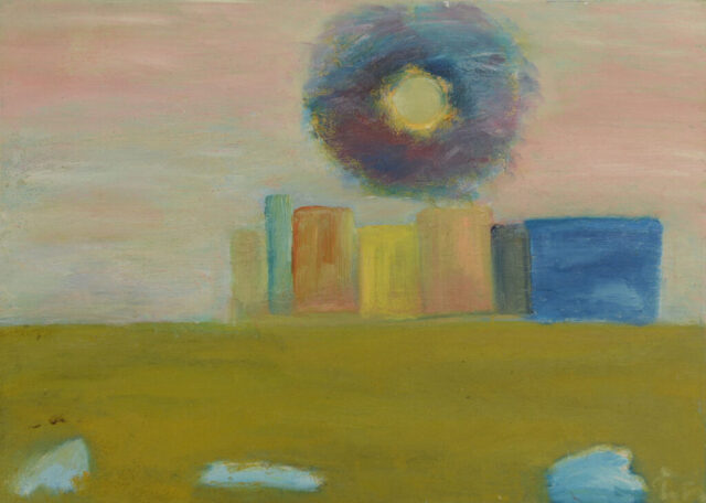 Beautiful fantasy sun and city on sea